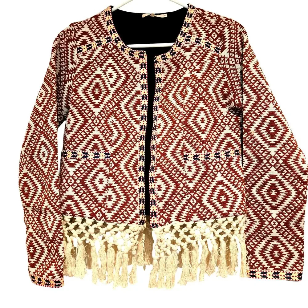 Tularosa Revolve Sante Fe Cropped Fringe Open Front Jacket Burnt Red Size XS